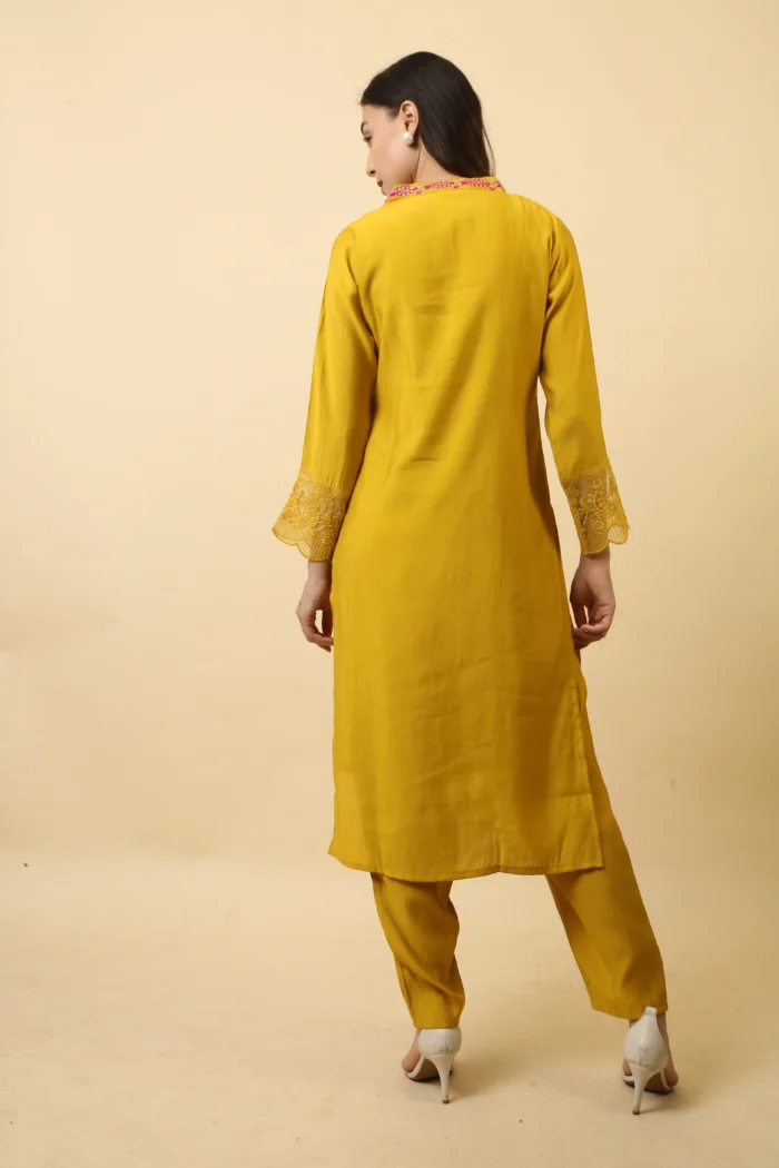 Mango yellow straight kurta set with net duppata - Image 6