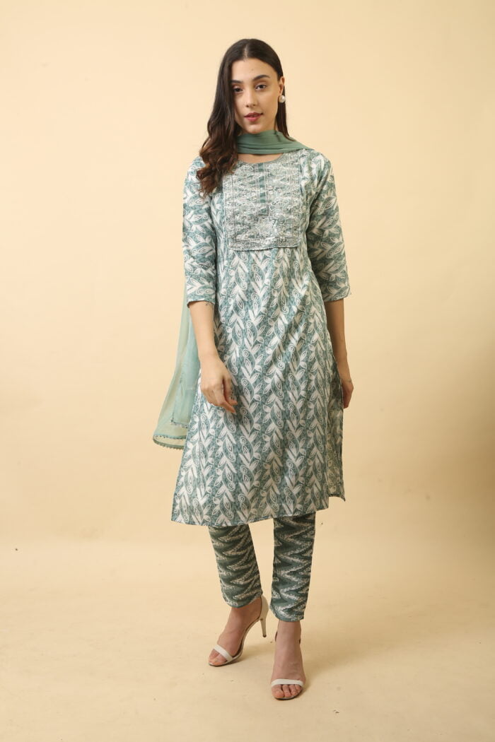 Women Ikat Print Straight Kurta Set with Dupatta - Image 2