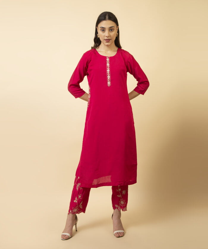 Hand Embroidered Kurta with pant & dupatta - Image 5