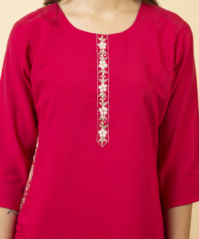 Hand Embroidered Kurta with pant & dupatta - Image 6