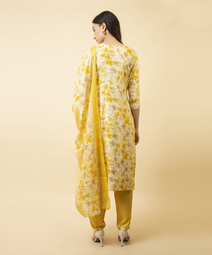 Printed Yellow Kurta, Palazzo & Dupatta - Image 4