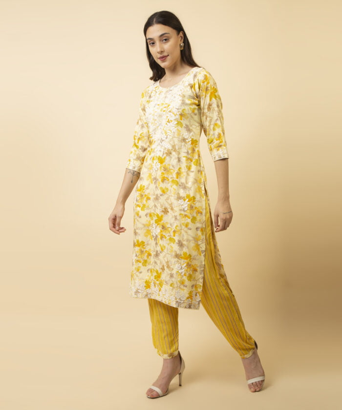 Printed Yellow Kurta, Palazzo & Dupatta - Image 3