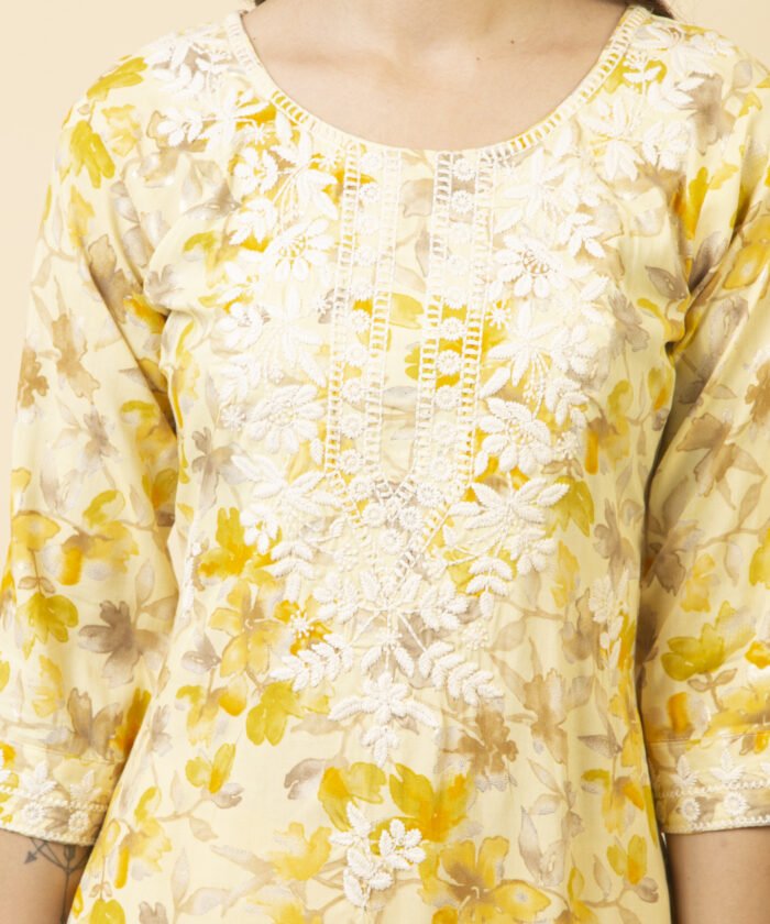 Printed Yellow Kurta, Palazzo & Dupatta - Image 5