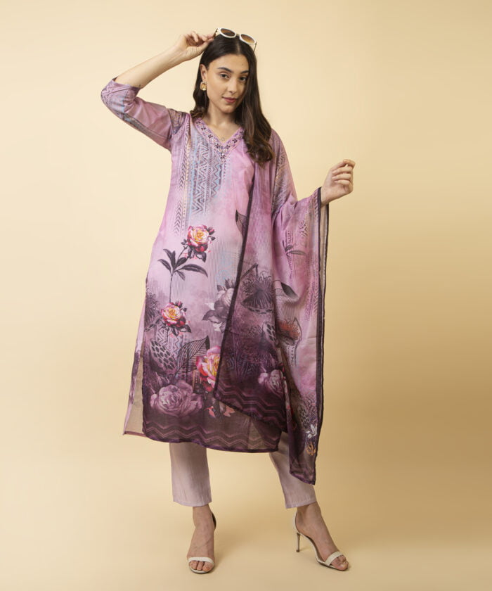 Purple kurta and pany with dupatta