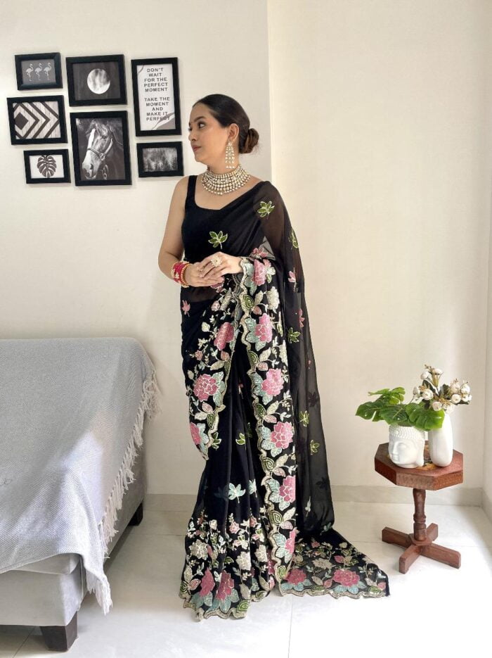 Floral seqwance embroidery saree - Image 2