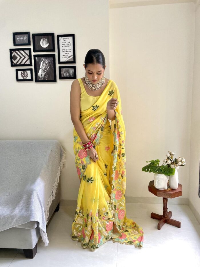 Floral seqwance embroidery saree - Image 5