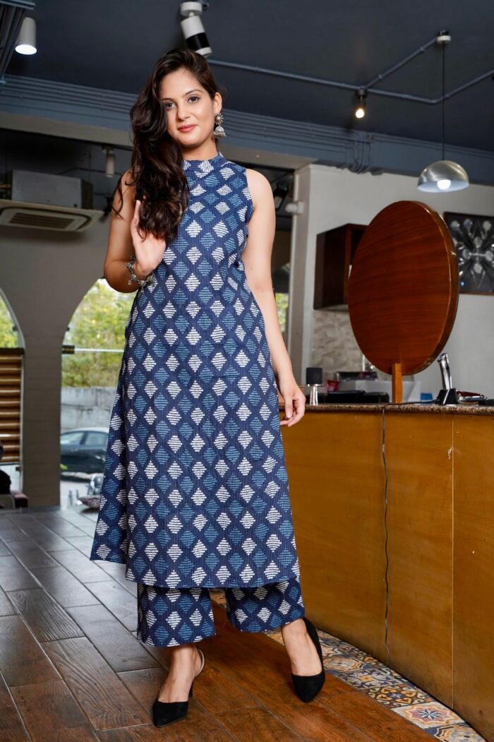 Elegant Embroidered Cotton Kurti and Plazo Set